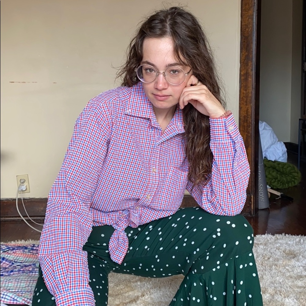 Red/Blue Box Stripe Seer Sucker Button Up